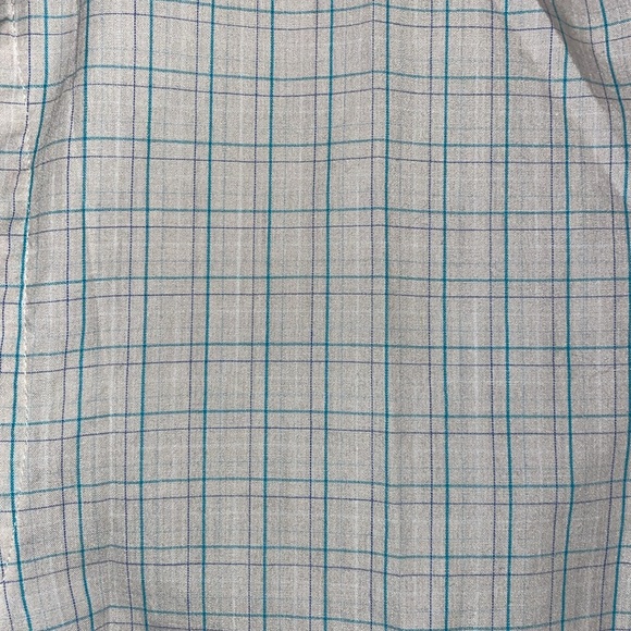 •SADDLEBRED•MENS' SHORT SLEEVE BLUE/OFF-WHITE PLAID BUTTON DOWN SHIRT  LARGE EUC - Picture 6 of 9